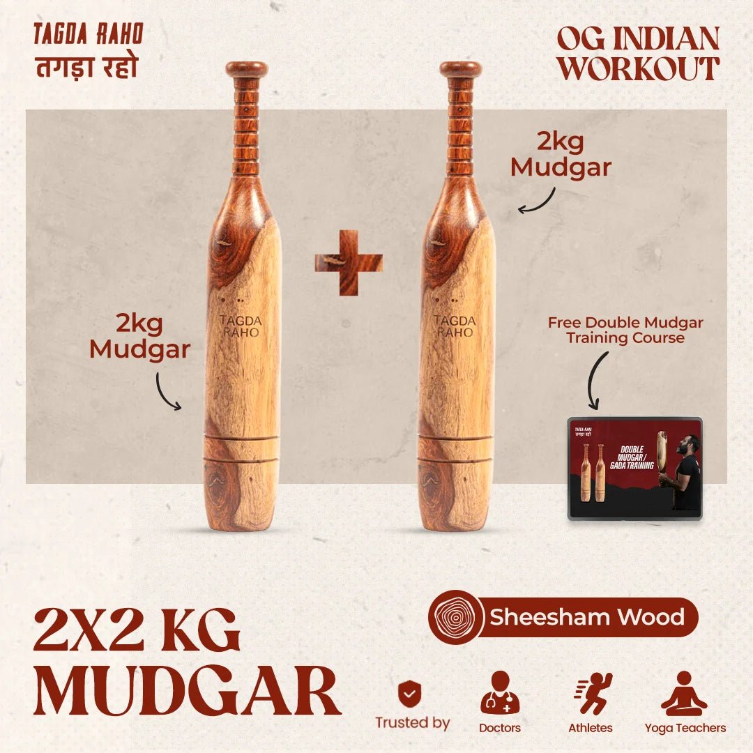 Classic 2 Kg Mudgar Pair + Free Online Home Workout Series - Tagda Raho