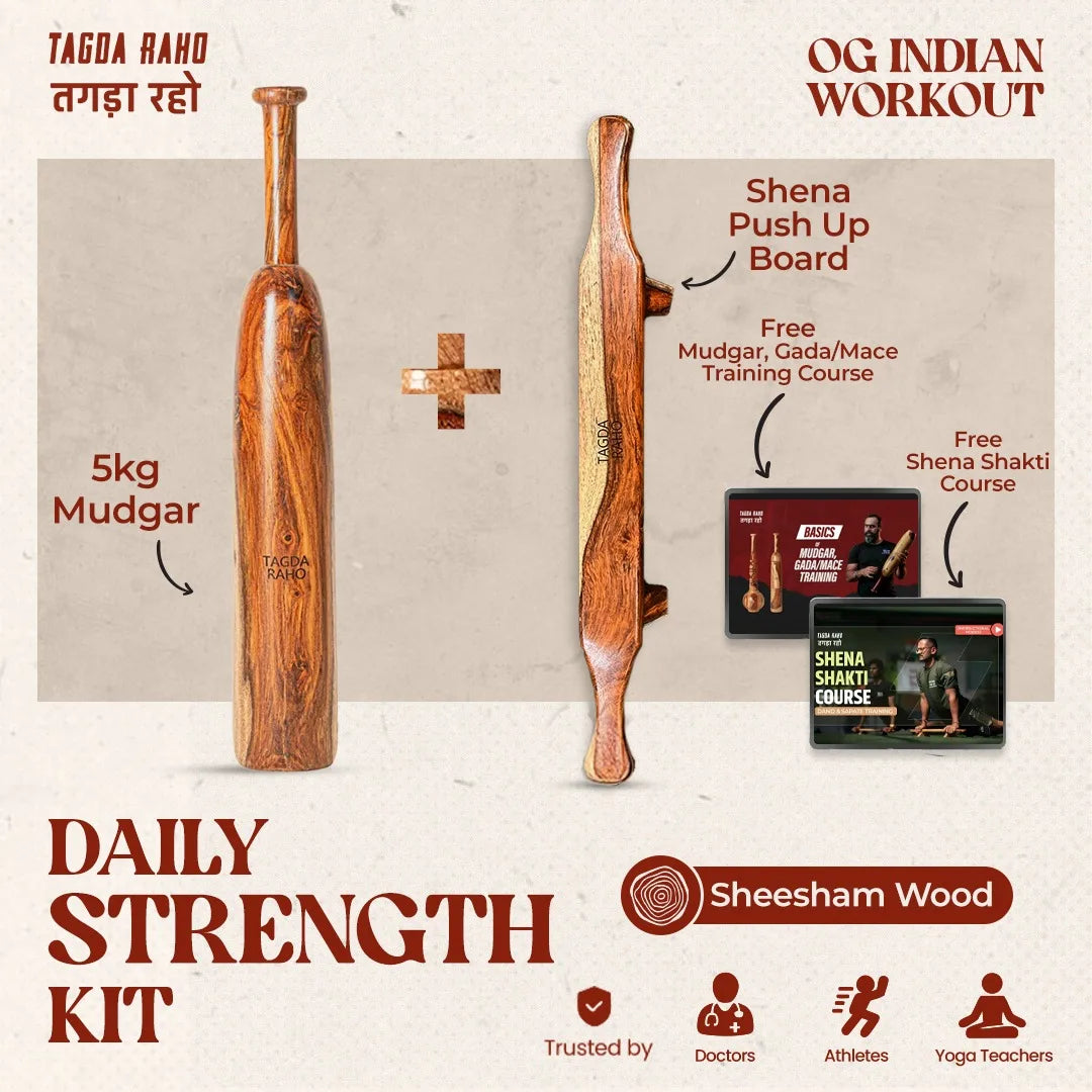 Daily Strength Kit - 5 Kg Mudgar + Shena Push-up Board
