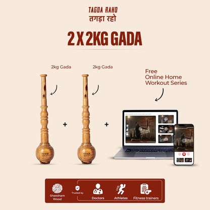 Classic 2 Kg Gada Pair + Free Online Home Workout Series - Tagda Raho