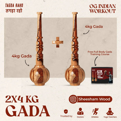 Classic 4 Kg Gada Pair + Free Online Home Workout Series - Tagda Raho