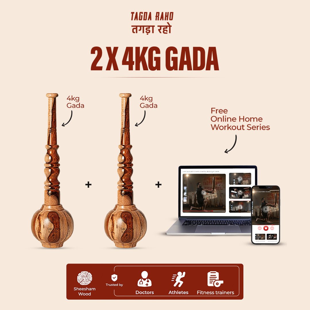 Classic 4 Kg Gada Pair + Free Online Home Workout Series - Tagda Raho