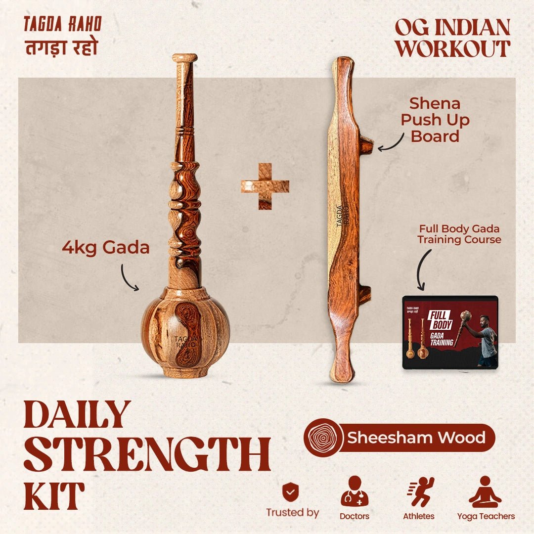 Daily Strength Kit - 4 Kg Gada + Sheena Push - up Board - Tagda Raho