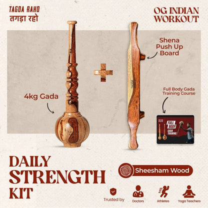 Daily Strength Kit - 4 Kg Gada + Sheena Push - up Board - Tagda Raho